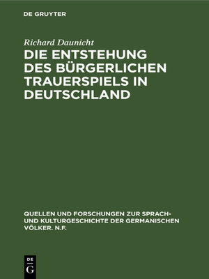 cover image of Die Entstehung des bürgerlichen Trauerspiels in Deutschland
